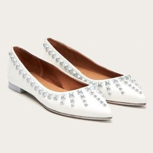 Frye White Sienna Deco Stud Leather Ballet Flat